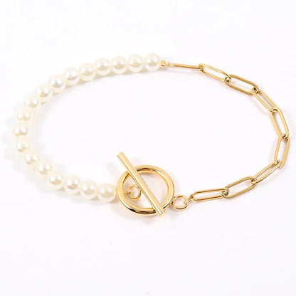 Paperclip Chain Pearl Blended Bracelet and Necklace