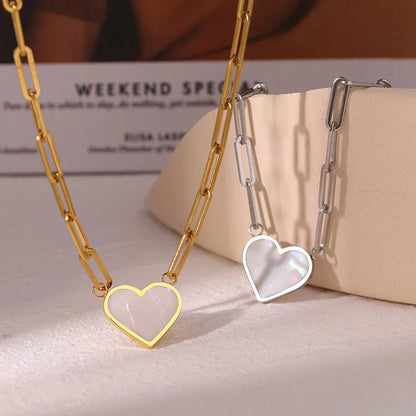 Paperclip Shell Heart Pendant Necklace