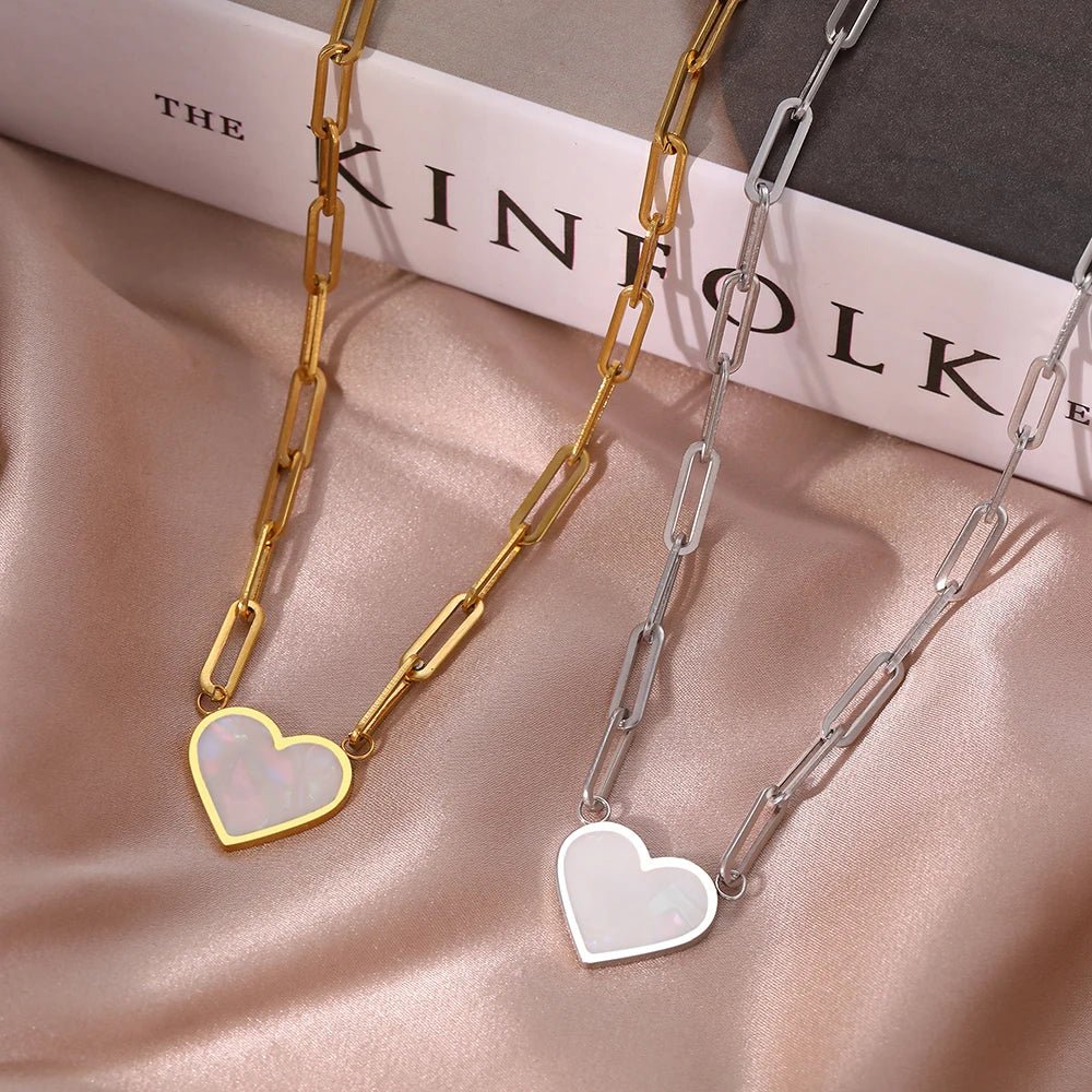 Paperclip Shell Heart Pendant Necklace