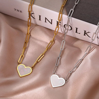 Paperclip Shell Heart Pendant Necklace