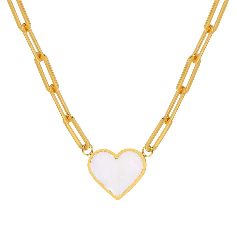 Paperclip Shell Heart Pendant Necklace
