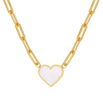Paperclip Shell Heart Pendant Necklace