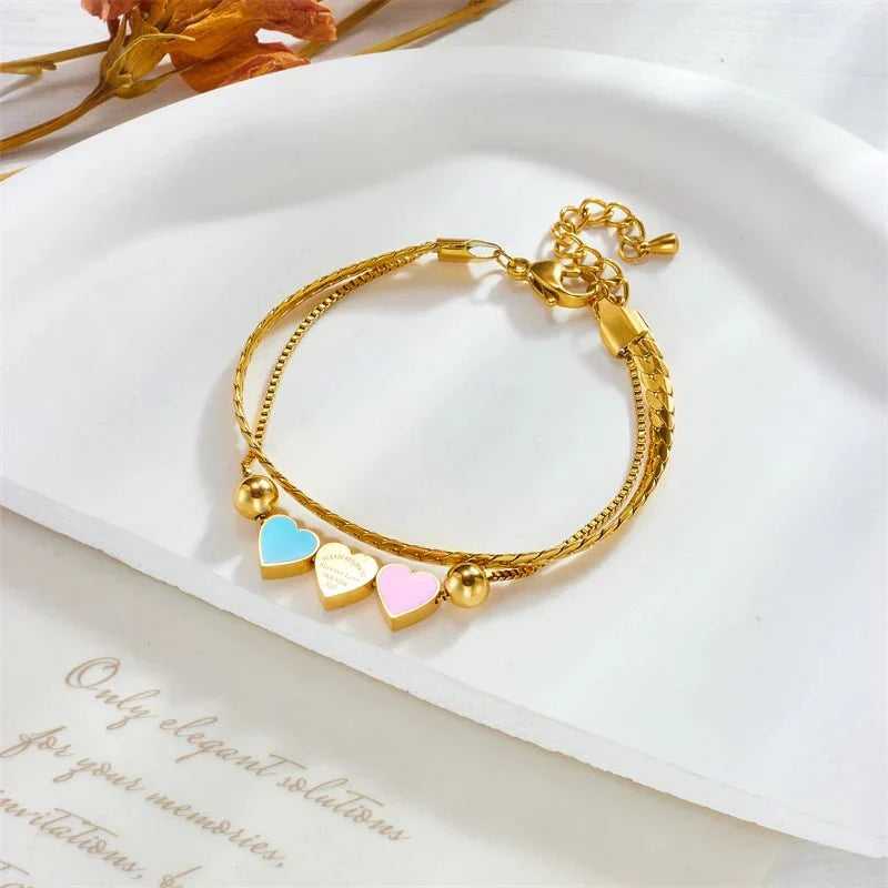 Pastel Forever Love Heart Necklace and Bracelet