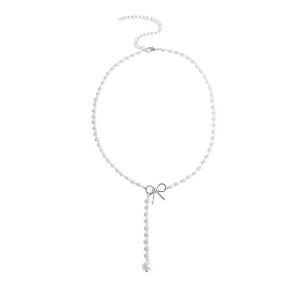 Pearl Dainty Bow Lariat Necklace