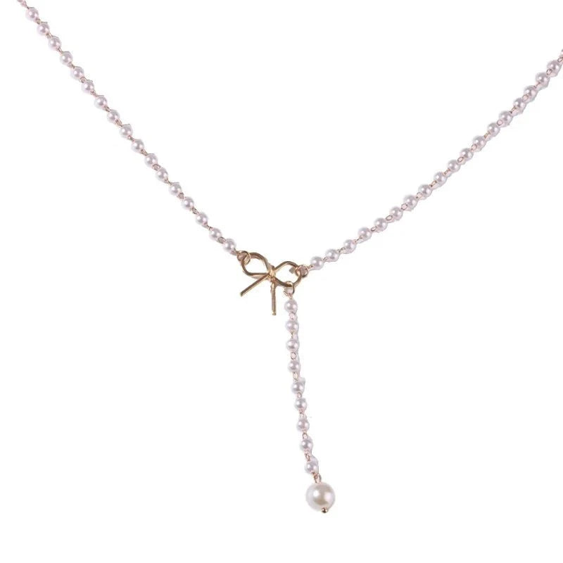 Pearl Dainty Bow Lariat Necklace