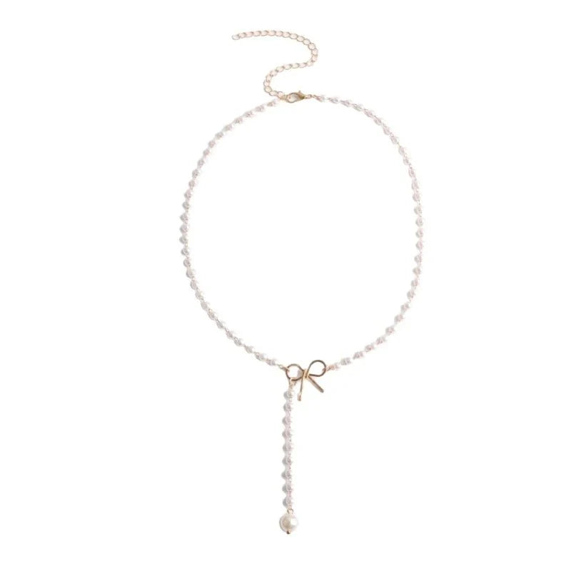 Pearl Dainty Bow Lariat Necklace