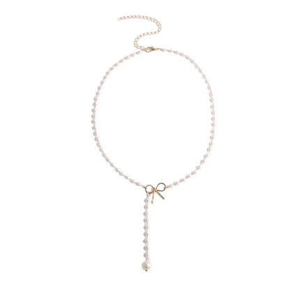 Pearl Dainty Bow Lariat Necklace