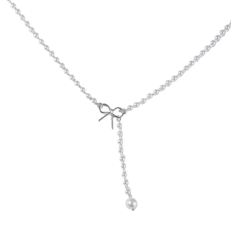Pearl Dainty Bow Lariat Necklace