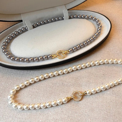 Pearl Diamond Accented Circle Pendant Bracelet and Necklace