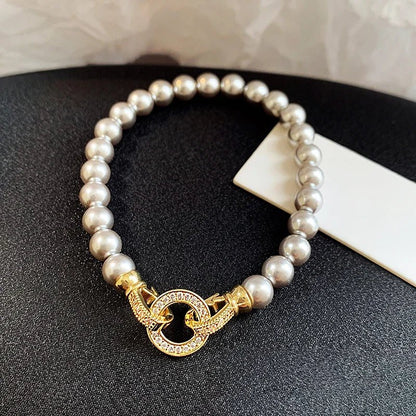 Pearl Diamond Accented Circle Pendant Bracelet and Necklace