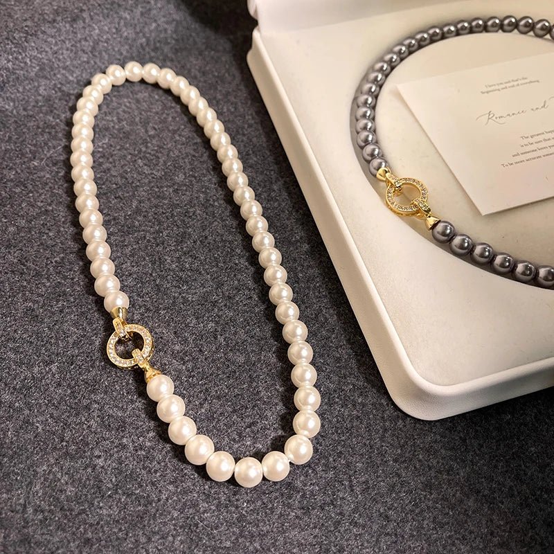 Pearl Diamond Accented Circle Pendant Bracelet and Necklace