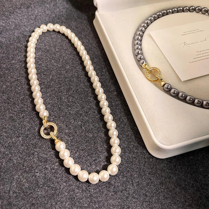 Pearl Diamond Accented Circle Pendant Bracelet and Necklace