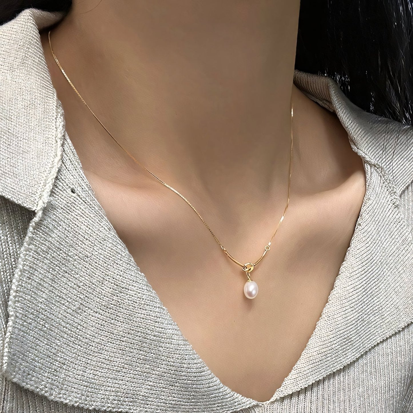 Pearl Drop Knot Dainty Chain Necklace
