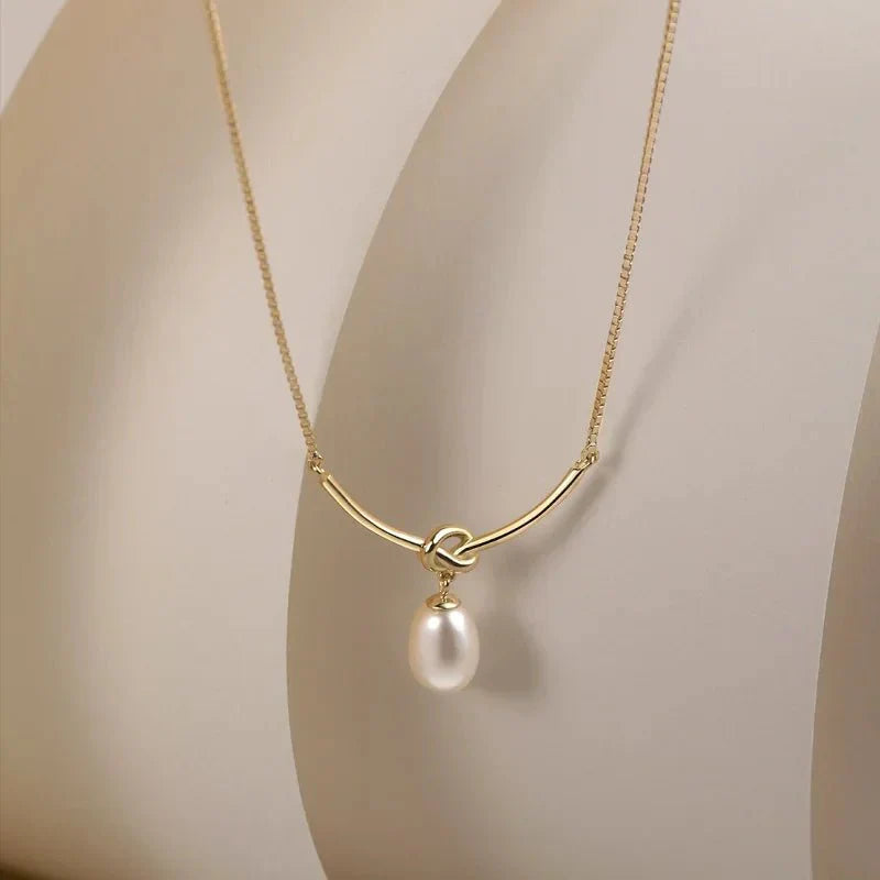 Pearl Drop Knot Dainty Chain Necklace
