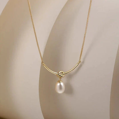 Pearl Drop Knot Dainty Chain Necklace