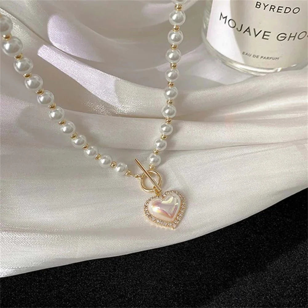 Pearl Heart Clasp Choker Necklace