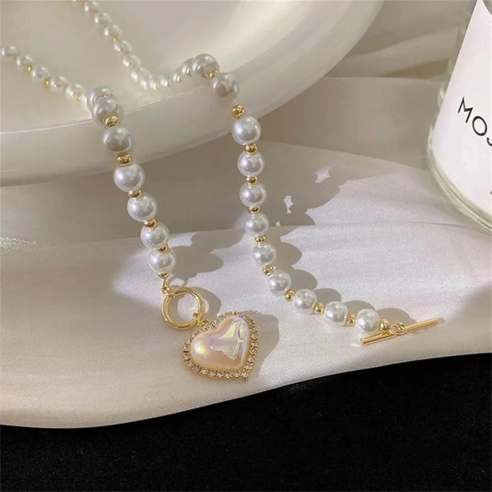 Pearl Heart Clasp Choker Necklace