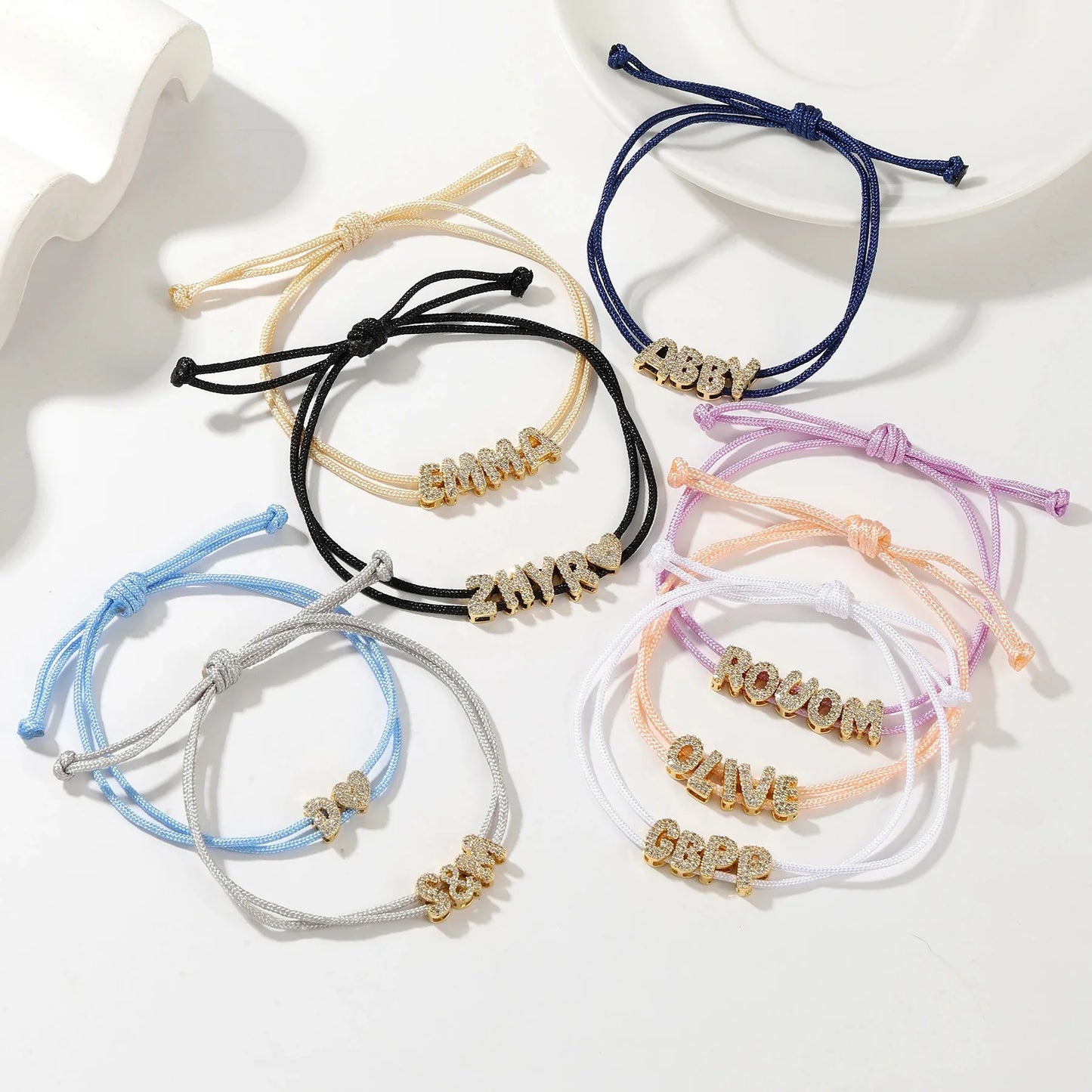 Personalized Bubble Diamond Name Layered Rope Bracelet