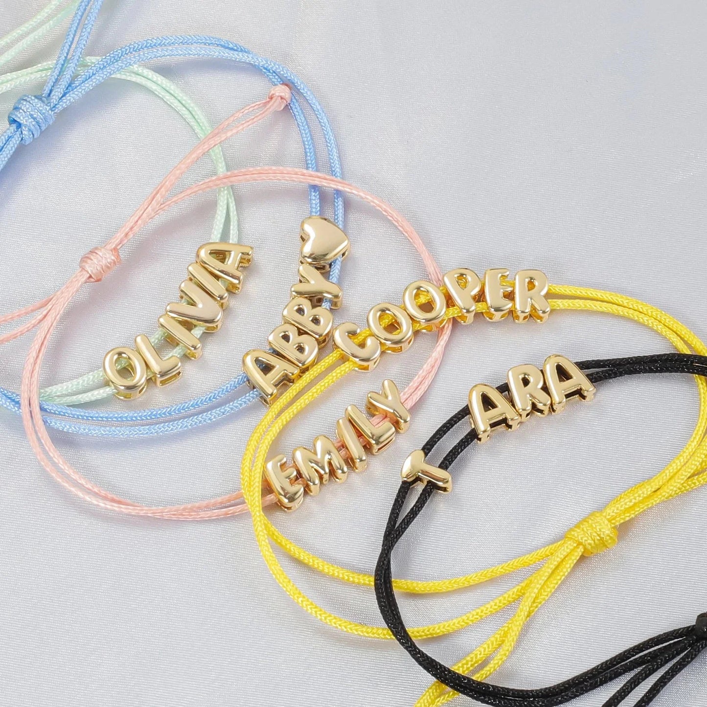 Personalized Bubble Name Layered Rope Bracelet