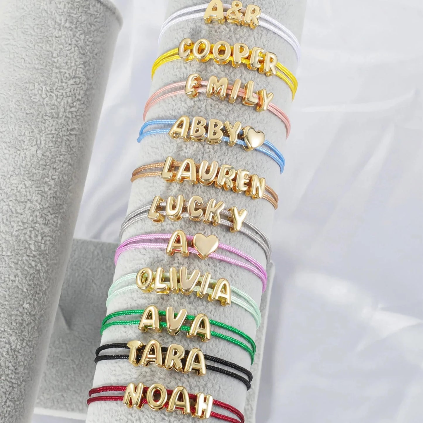 Personalized Bubble Name Layered Rope Bracelet