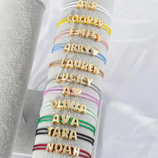 Personalized Bubble Name Layered Rope Bracelet