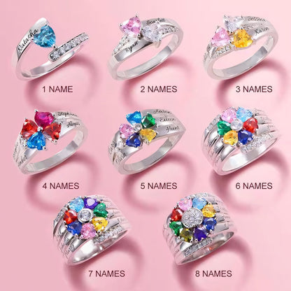 Personalized Diamond Heart Name & Birthstone Ring