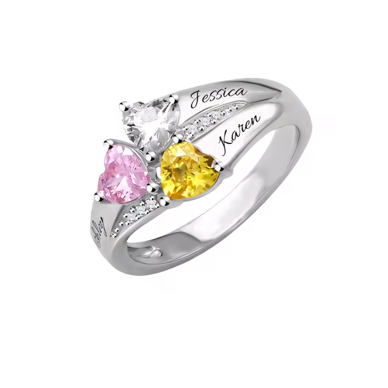 Personalized Diamond Heart Name & Birthstone Ring