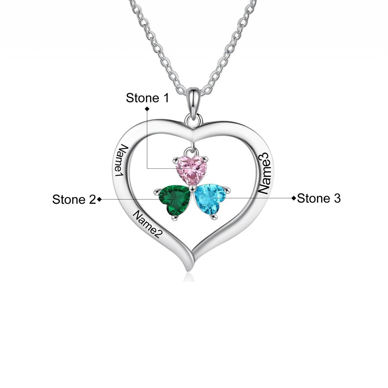 Personalized Name & Birthstone Heart Hanging Pendant Necklace