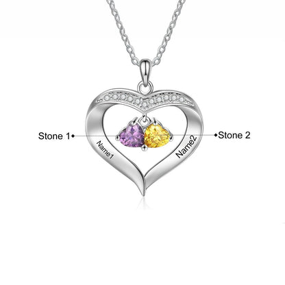 Personalized Name & Birthstone Heart Hanging Pendant Necklace