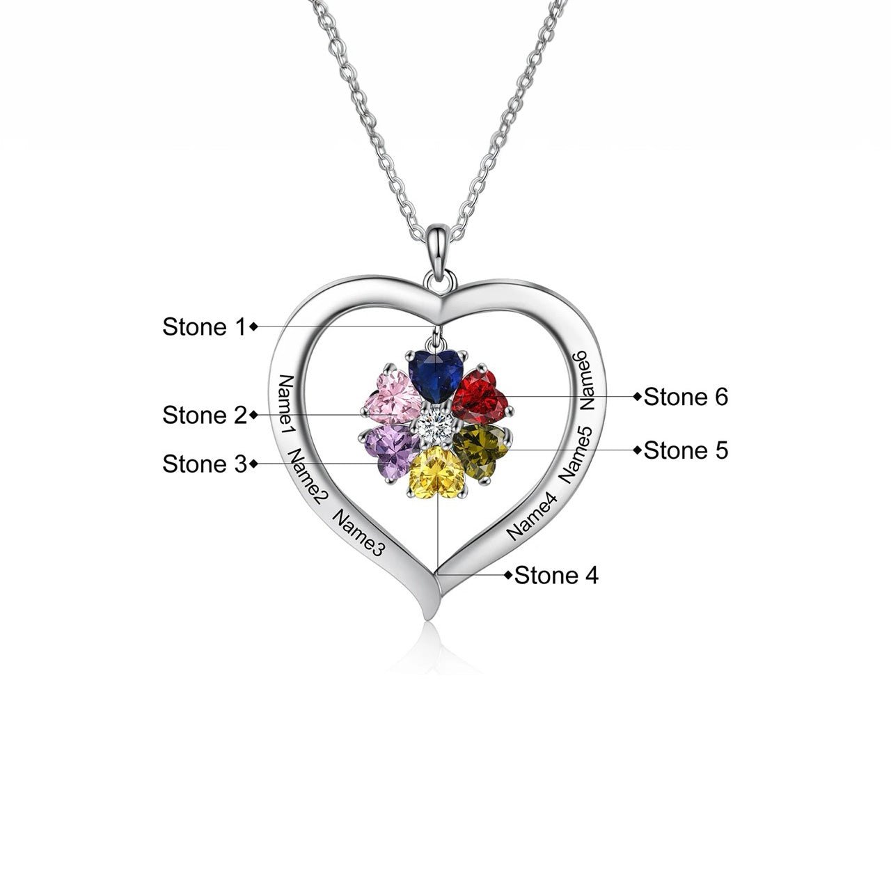 Personalized Name & Birthstone Heart Hanging Pendant Necklace