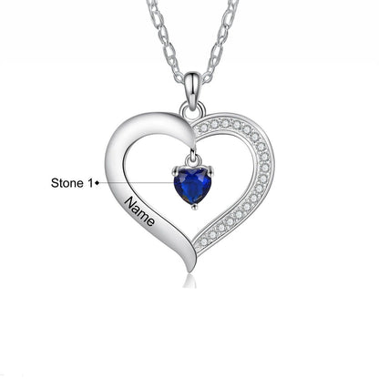 Personalized Name & Birthstone Heart Hanging Pendant Necklace