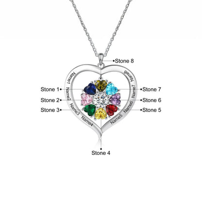 Personalized Name & Birthstone Heart Hanging Pendant Necklace