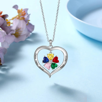 Personalized Name & Birthstone Heart Hanging Pendant Necklace