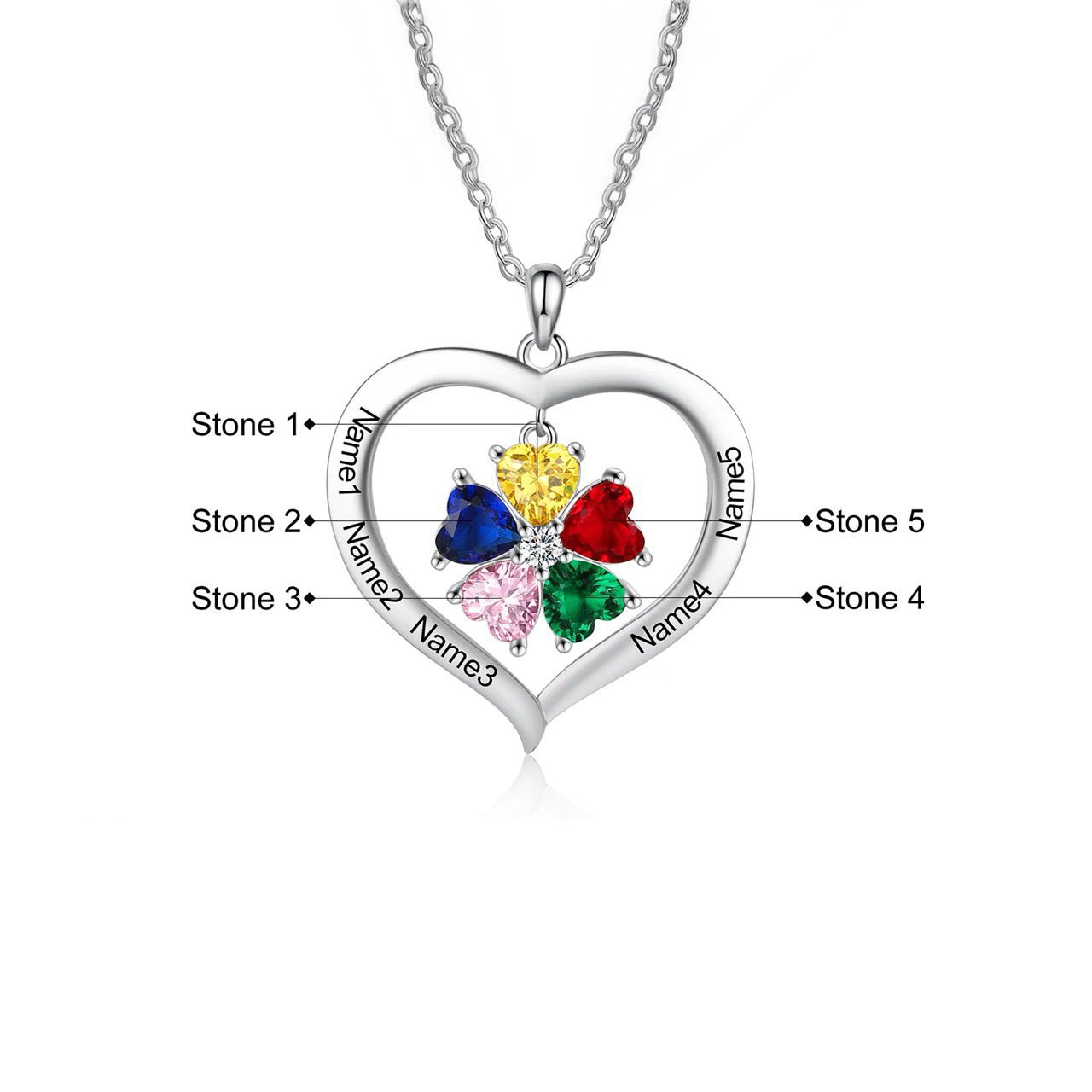 Personalized Name & Birthstone Heart Hanging Pendant Necklace