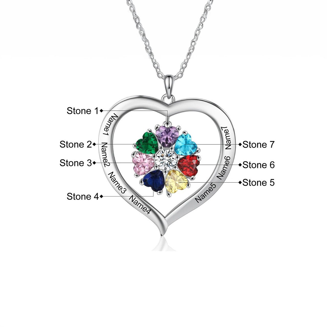 Personalized Name & Birthstone Heart Hanging Pendant Necklace