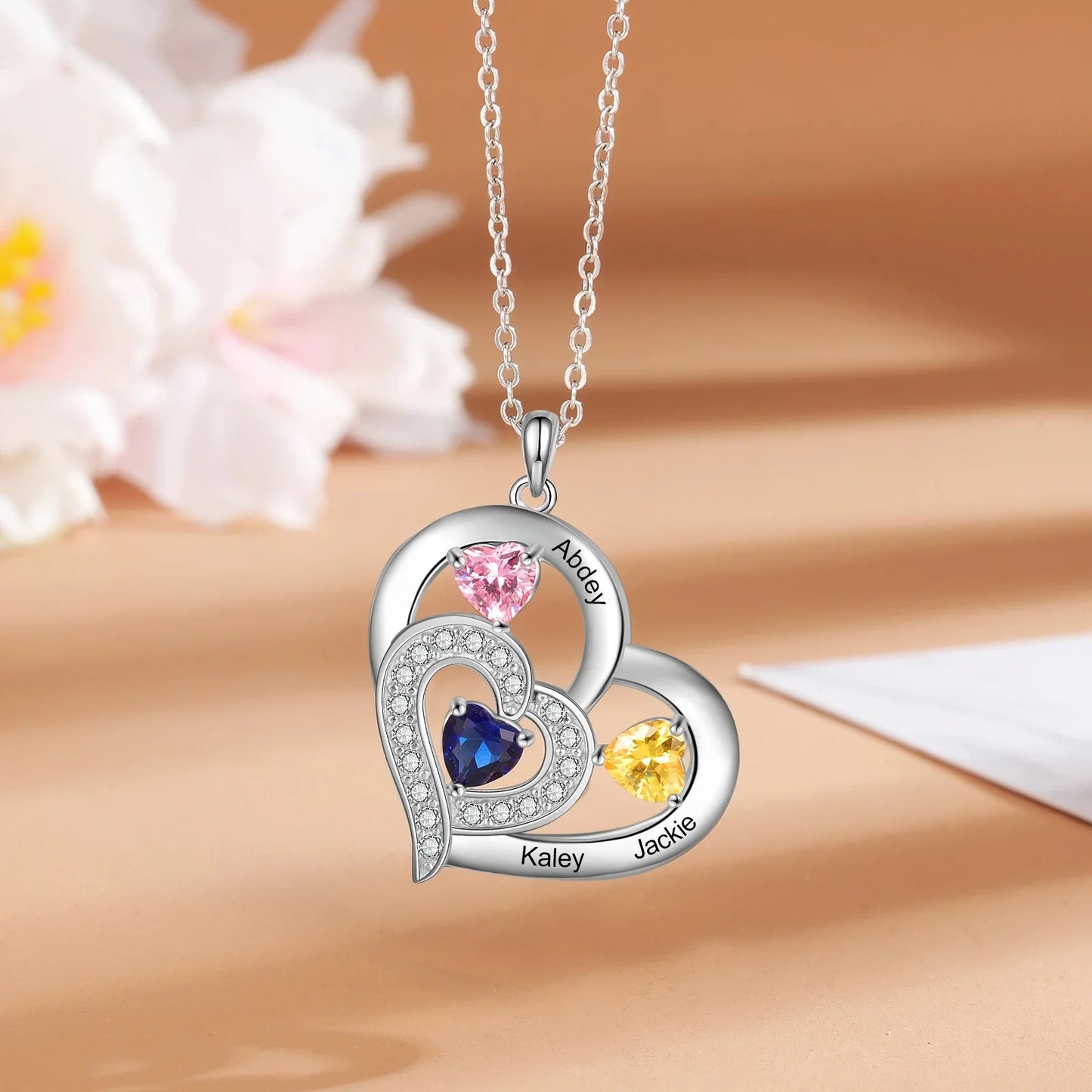 Personalized Name & Birthstone Heart Necklace