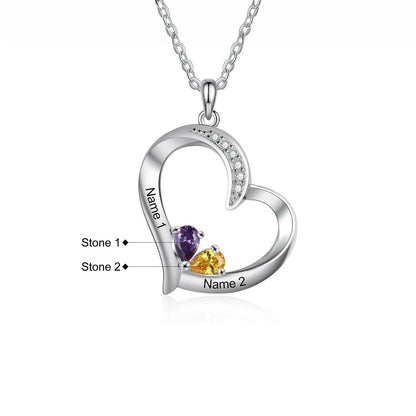 Personalized Name & Birthstone Heart Necklace