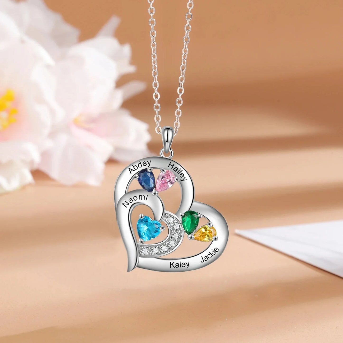 Personalized Name & Birthstone Heart Necklace