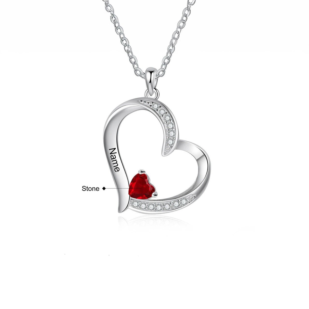 Personalized Name & Birthstone Heart Necklace