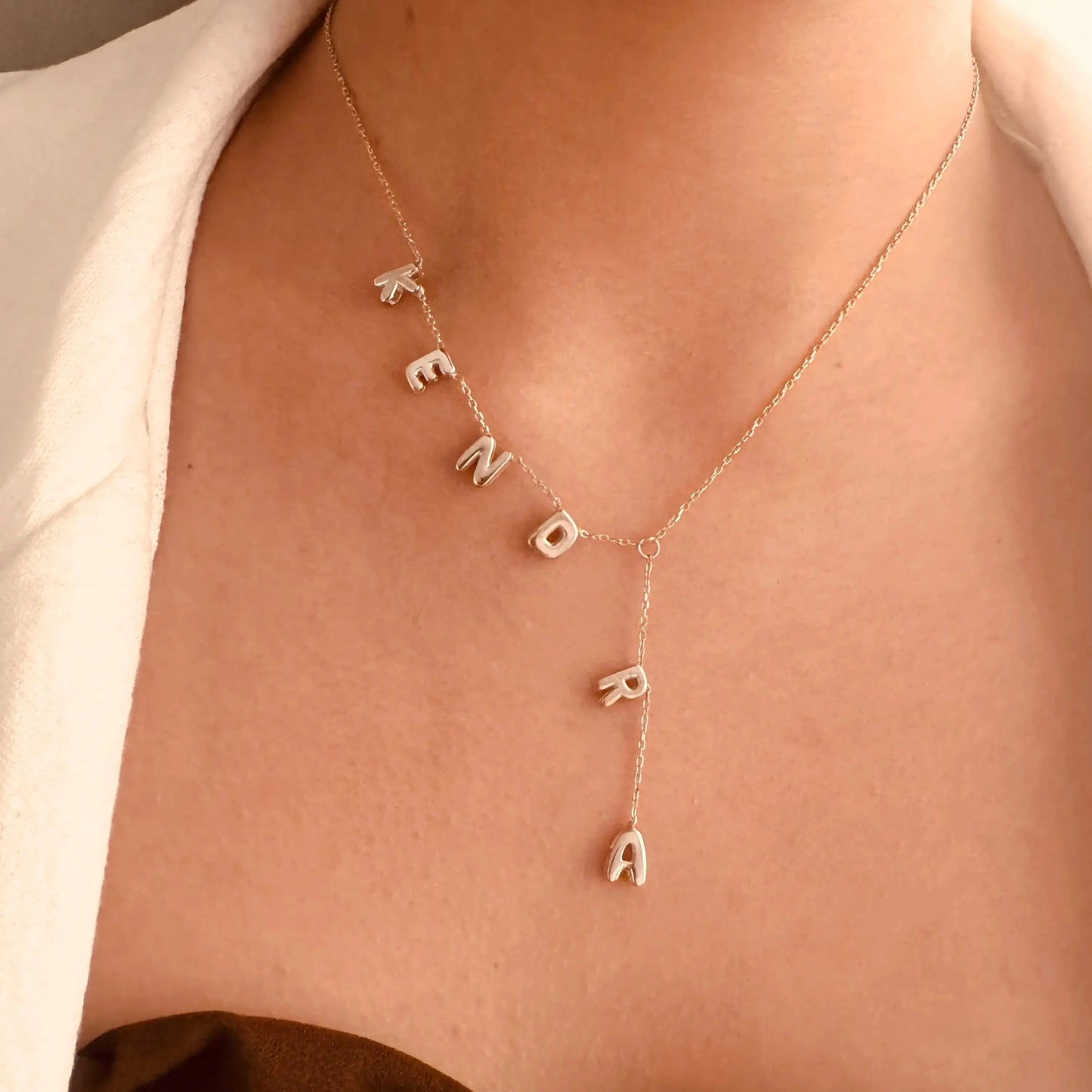 Personalized Name Bubble Lariat Necklace