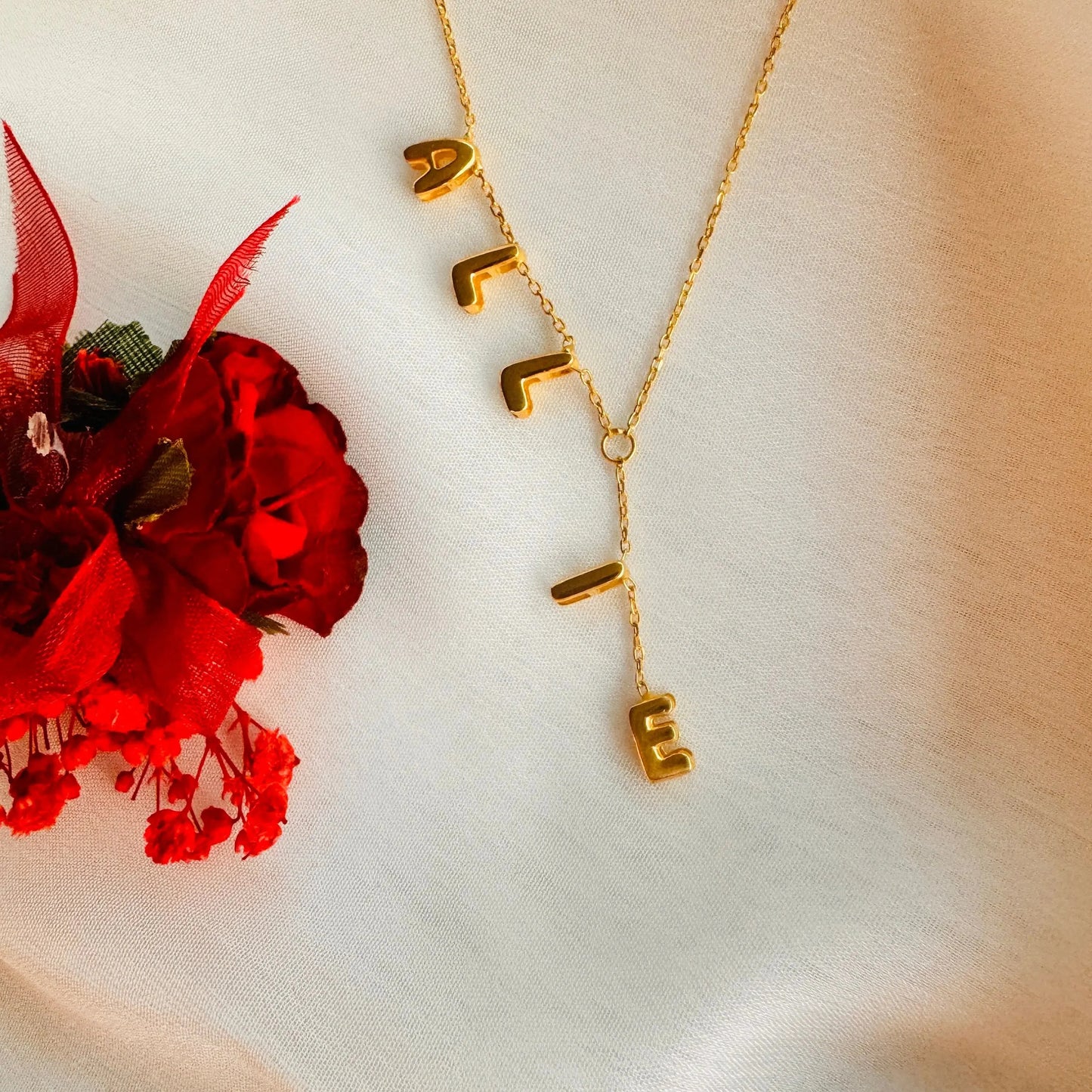 Personalized Name Bubble Lariat Necklace