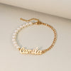 Personalized Name Pearl Figaro Chain Bracelet
