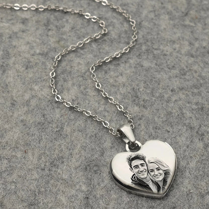 Personalized Picture & Text Heart Pendant Necklace