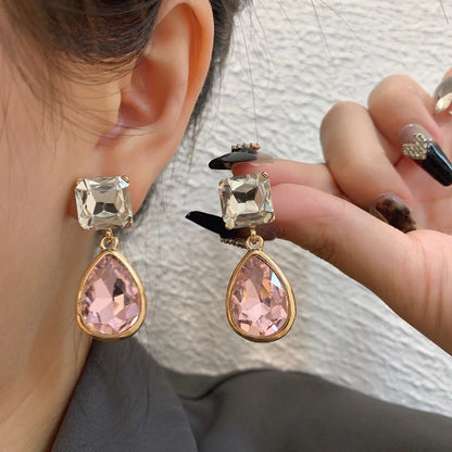 Pink Square Teardrop Diamond Earrings