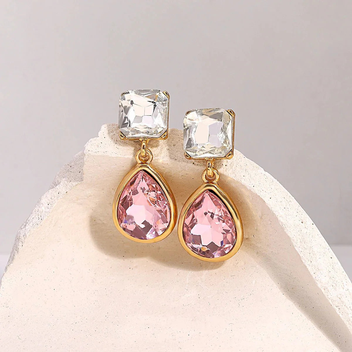 Pink Square Teardrop Diamond Earrings