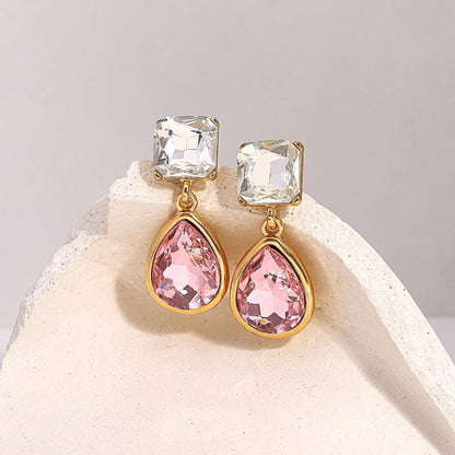 Pink Square Teardrop Diamond Earrings
