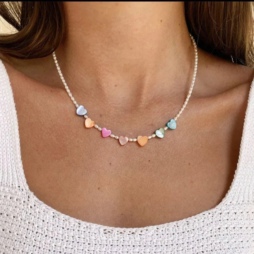 Playful Beaded Hearts Choker Necklace