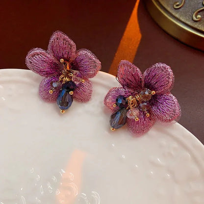 Purple Oriental Hibiscus Floral Earrings