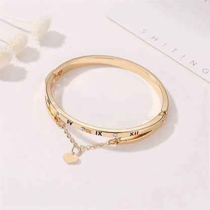 Roman Numeral Heart Dangle Cuff Bracelet