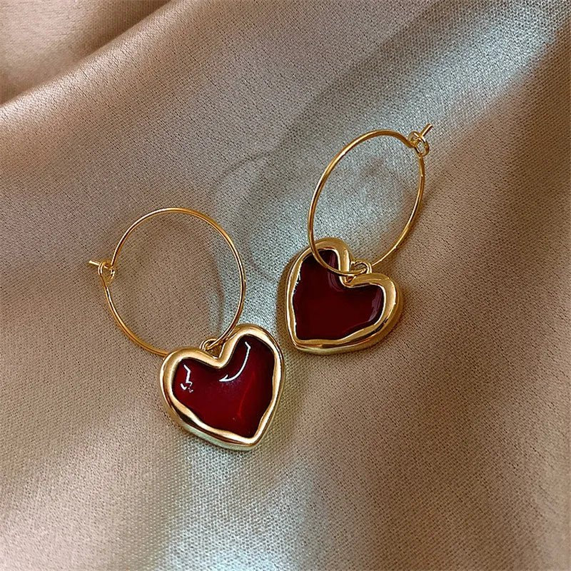 Romantic Burgundy Heart Earrings